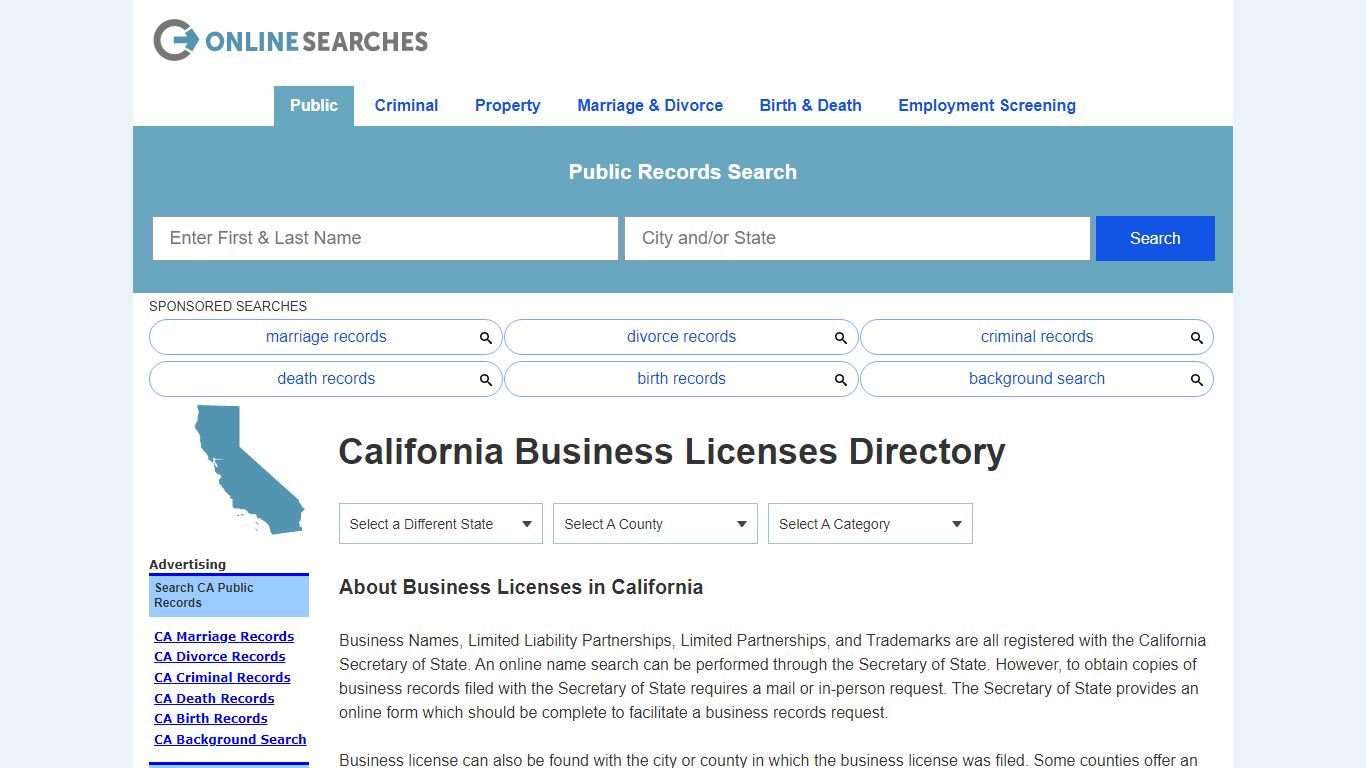 California Business Licenses Search Directory - OnlineSearches.com